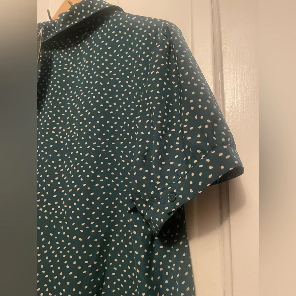 NWT Allegra K Teal and White Polka Dot Blouse - Picture 10 of 14